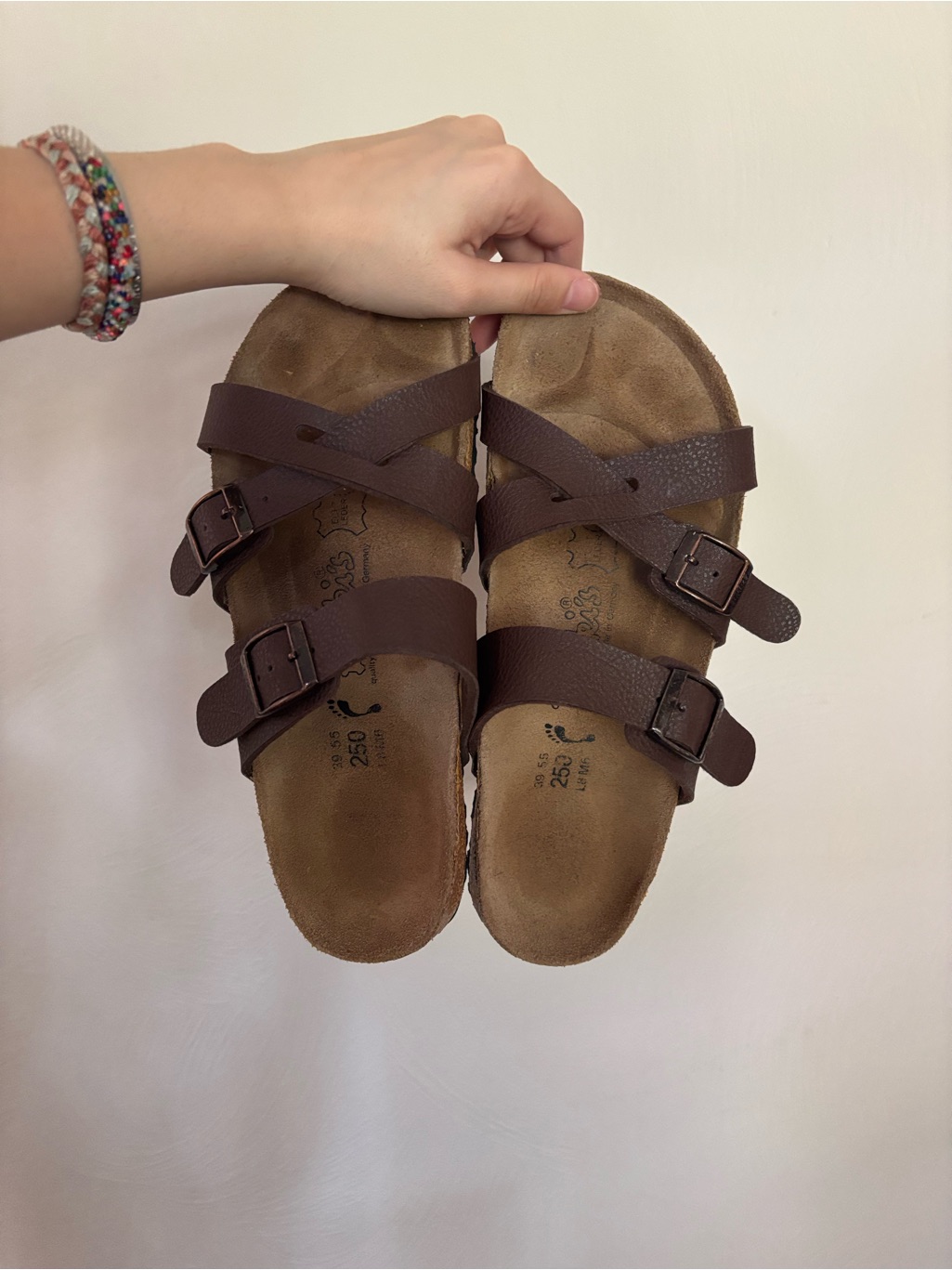 Brown Birkis Two-Strap Buckle Sandals Size 39